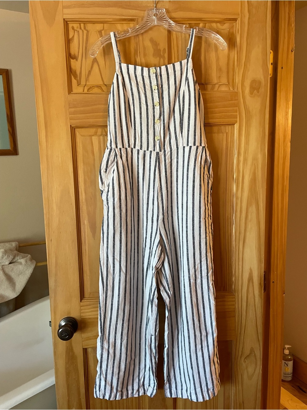 Striped White & Black Wide-Leg Jumpsuit